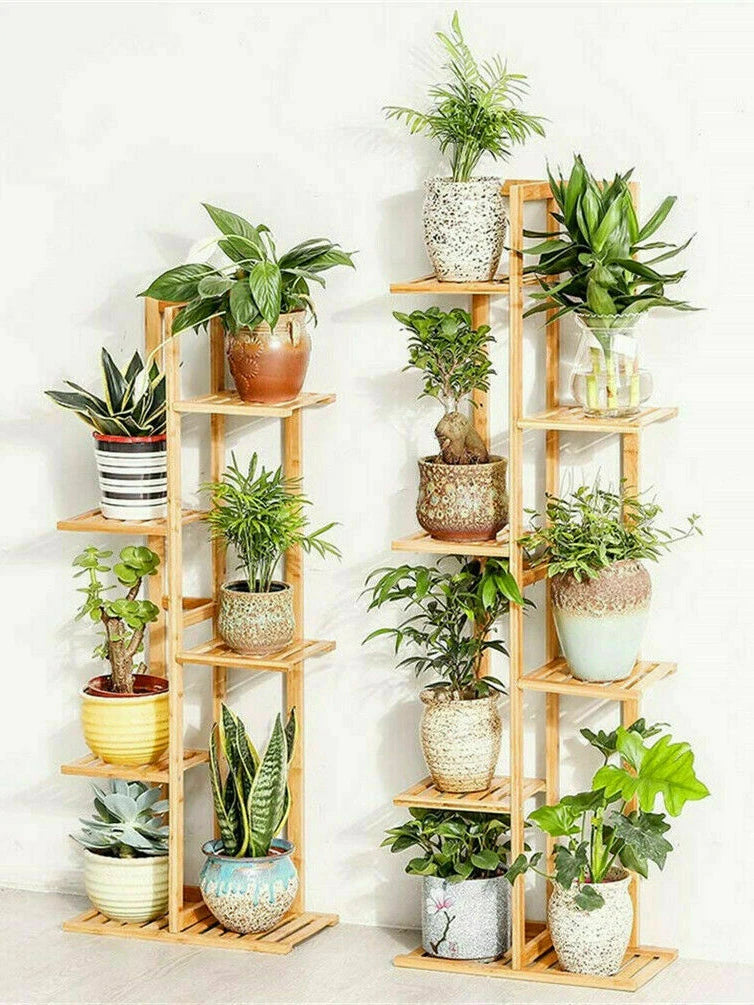 Bamboo 5 / 6  Tier  Plant Stand Rack Multiple Flower Pot Holder Shelf Indoor Outdoor Planter Display Shelving Unit for Patio