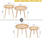 Round Coffee Table Set of 2, Natural Boho Coffee Table, Small Mid Century Modern Rattan Coffee Table, Boho Side Table End Tables