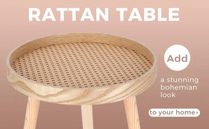 Round Coffee Table Set of 2, Natural Boho Coffee Table, Small Mid Century Modern Rattan Coffee Table, Boho Side Table End Tables