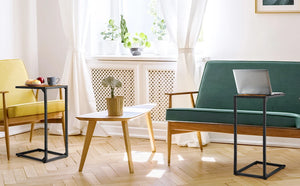2-Pack C-Shaped Side Table Slim Wood Look Accent Furniture with Metal Frame,Ideal for Small Spaces,Living Room and Bedroom
