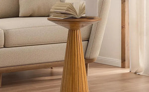 Pedestal Small Drink Table Round Martini Table Wood Plant Stand End Table for Small Space Living Room, Bedroom, Walnut