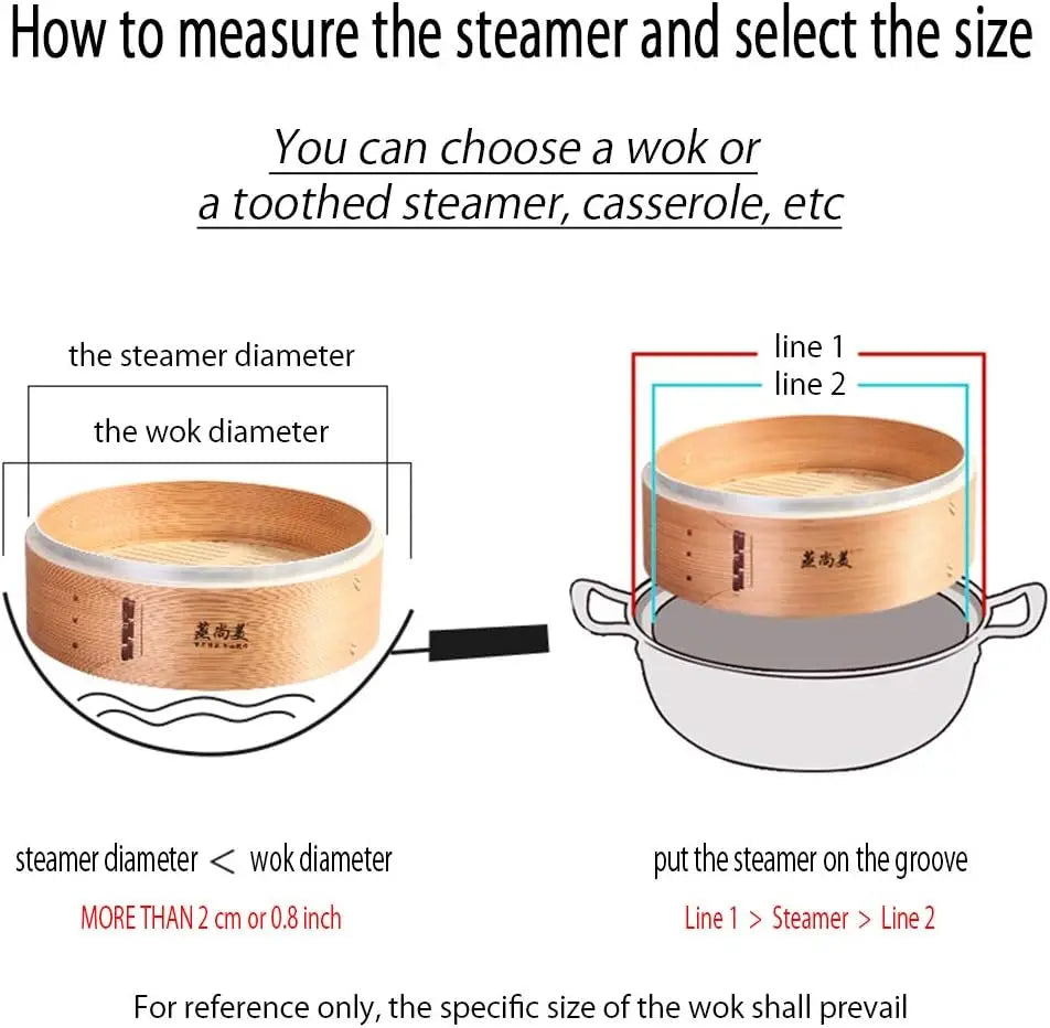 3 Tier Kitchen Bamboo Steamer with Double Stainless Steel Banding for Asian Cooking Buns Dumplings Vegetables Fish Rice