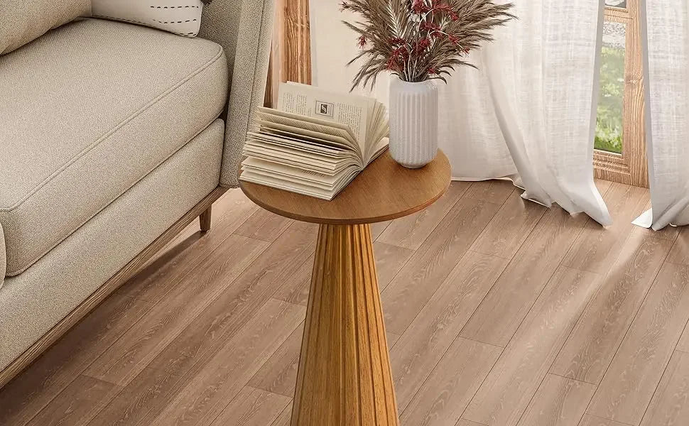 Pedestal Small Drink Table Round Martini Table Wood Plant Stand End Table for Small Space Living Room, Bedroom, Walnut