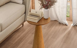 Pedestal Small Drink Table Round Martini Table Wood Plant Stand End Table for Small Space Living Room, Bedroom, Walnut