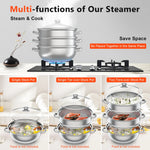 Steamer Cooker 3 Tier Steam Pot KIT Stainless Steel Kitchen Cookware Hot Pot + Glass Lid