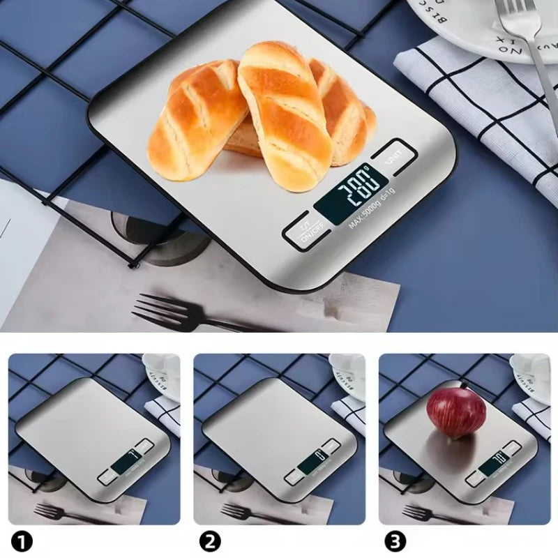 Digital Kitchen Scale LED Display 5kg/1g Stainless Steel Panel Electronic Scales