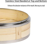 3 Tier Kitchen Bamboo Steamer with Double Stainless Steel Banding for Asian Cooking Buns Dumplings Vegetables Fish Rice