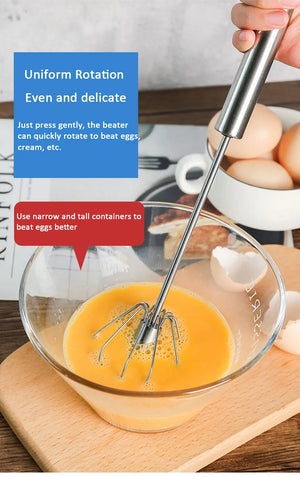 Semi Automatic Mixer Whisk Egg Beater Stainless Steel Manual Hand Mixer Self-Turning Cream Utensils