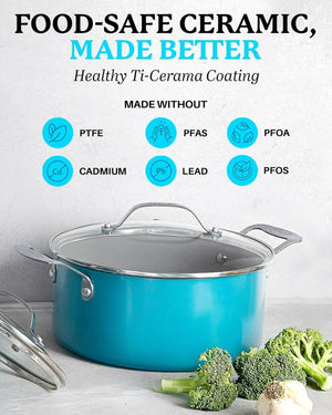 Blue Pots and Pans Set, 12 Piece Nonstick Ceramic Cookware, Includes Frying Pans, Stockpots & Saucepans, Stay Cool Handles