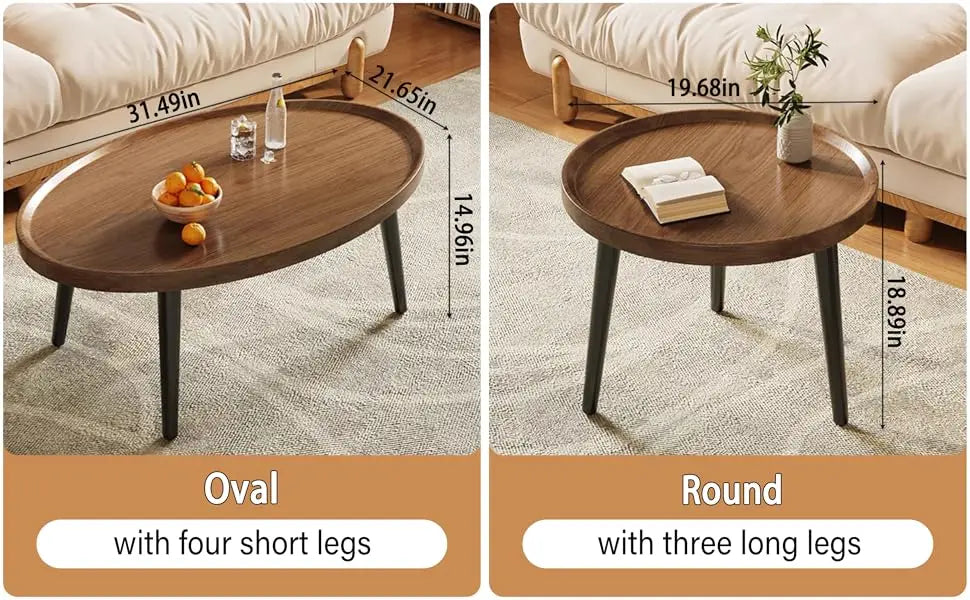 Mid Century Modern Coffee Table, Oval+ Round Side Table Set for Living Room, Bedroom,Small Space