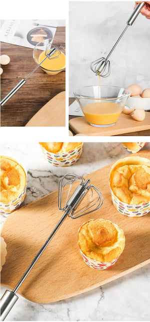 Semi Automatic Mixer Whisk Egg Beater Stainless Steel Manual Hand Mixer Self-Turning Cream Utensils