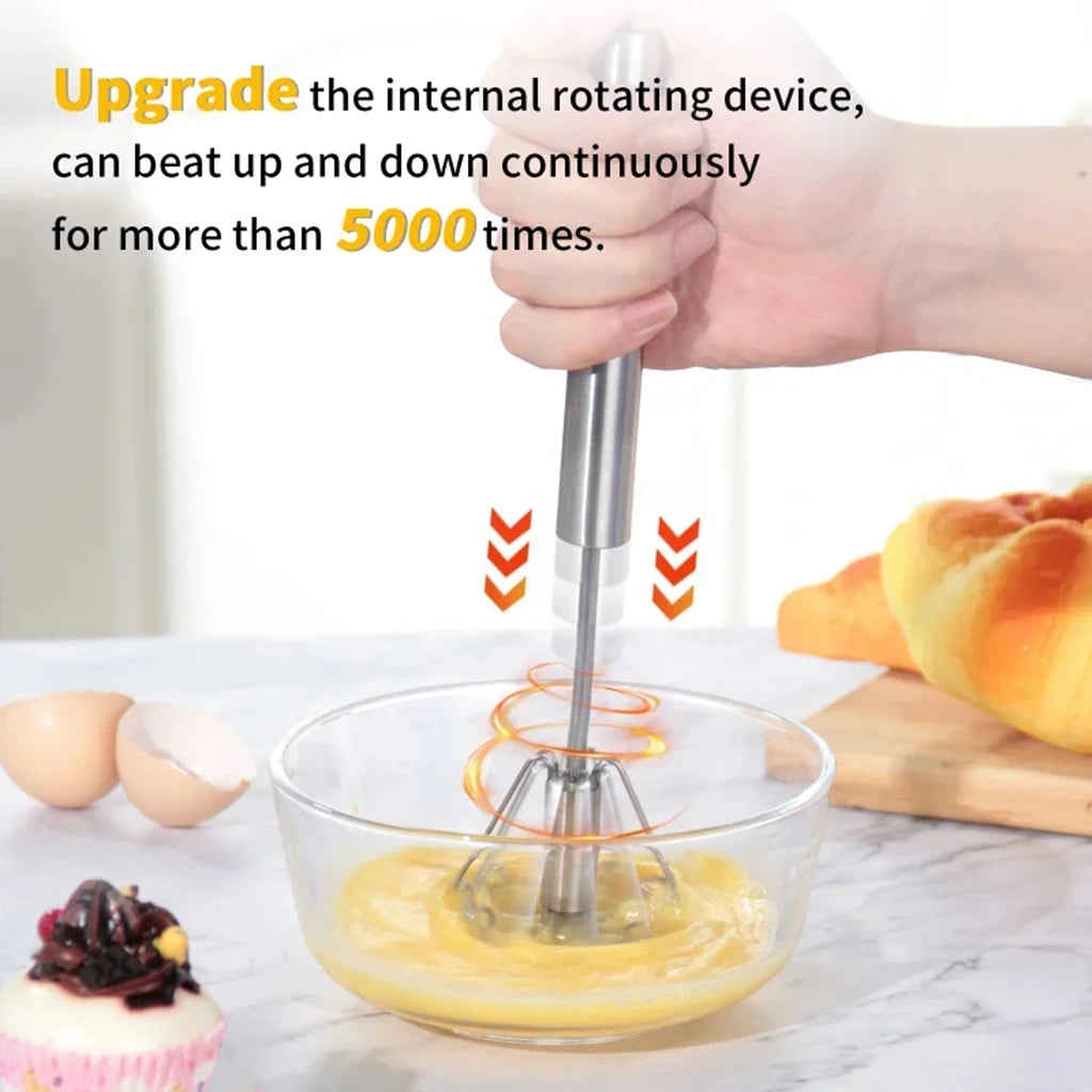 Semi Automatic Mixer Whisk Egg Beater Stainless Steel Manual Hand Mixer Self-Turning Cream Utensils