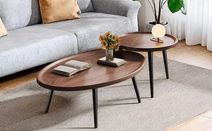 Mid Century Modern Coffee Table, Oval+ Round Side Table Set for Living Room, Bedroom,Small Space