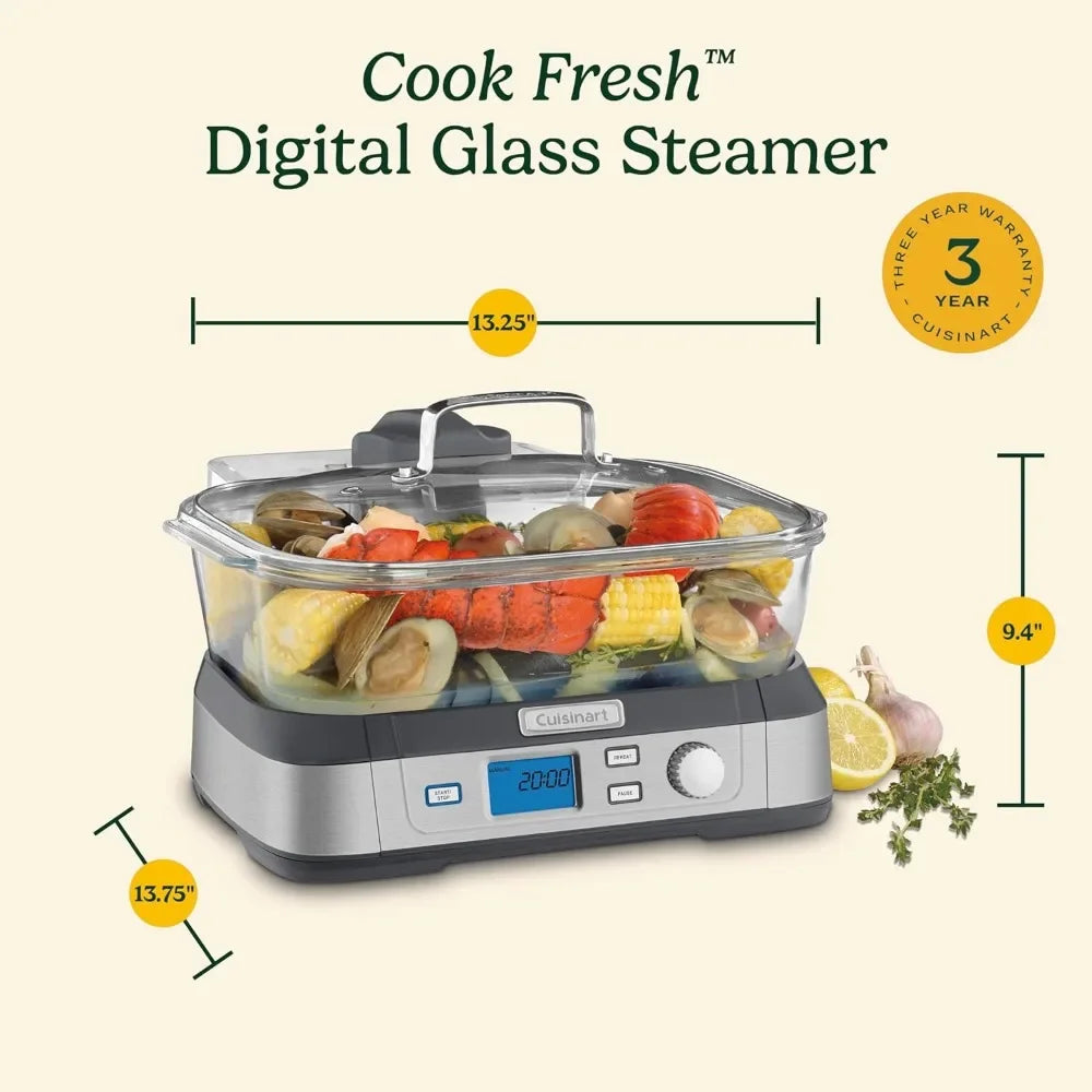 STM-1000 Cook Fresh Digital Glass Steamer, One Size, Stainless Steel