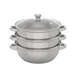 Steamer Cooker 3 Tier Steam Pot KIT Stainless Steel Kitchen Cookware Hot Pot + Glass Lid