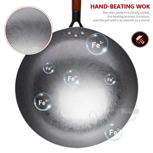 Iron Pot Household Frying Pan Traditional Hand Forged Without Coating Wooden Handle Old-style Non-iron Pot (30cm)