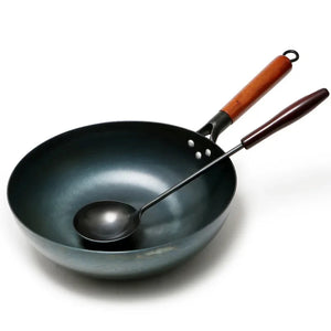 Iron Pot Household Frying Pan Traditional Hand Forged Without Coating Wooden Handle Old-style Non-iron Pot (30cm)