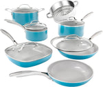 Blue Pots and Pans Set, 12 Piece Nonstick Ceramic Cookware, Includes Frying Pans, Stockpots & Saucepans, Stay Cool Handles