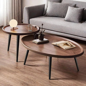 Mid Century Modern Coffee Table, Oval+ Round Side Table Set for Living Room, Bedroom,Small Space