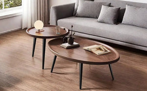 Mid Century Modern Coffee Table, Oval+ Round Side Table Set for Living Room, Bedroom,Small Space