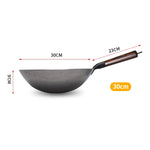 Iron Pot Household Frying Pan Traditional Hand Forged Without Coating Wooden Handle Old-style Non-iron Pot (30cm)