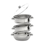 Steamer Cooker 3 Tier Steam Pot KIT Stainless Steel Kitchen Cookware Hot Pot + Glass Lid