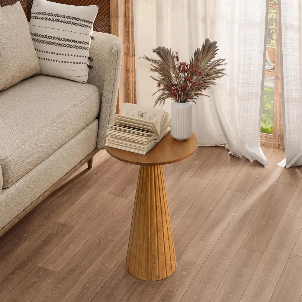 Pedestal Small Drink Table Round Martini Table Wood Plant Stand End Table for Small Space Living Room, Bedroom, Walnut