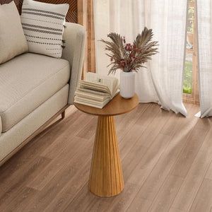 Pedestal Small Drink Table Round Martini Table Wood Plant Stand End Table for Small Space Living Room, Bedroom, Walnut