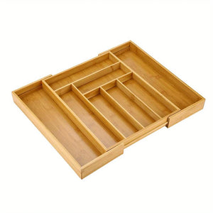 Bamboo Expandable Cutlery Drawer Organizer - Kitchen Utensil Holder with Moisture- Resistant Tray - Adjustable Bamboo Drawer Div