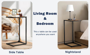 2-Pack C-Shaped Side Table Slim Wood Look Accent Furniture with Metal Frame,Ideal for Small Spaces,Living Room and Bedroom