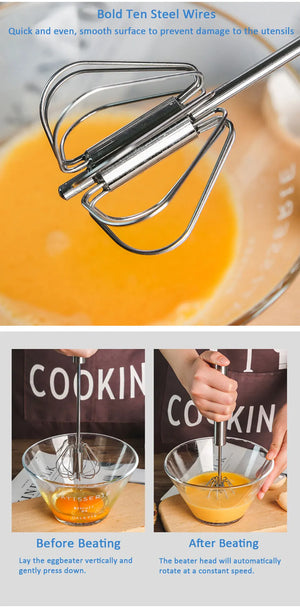 Semi Automatic Mixer Whisk Egg Beater Stainless Steel Manual Hand Mixer Self-Turning Cream Utensils