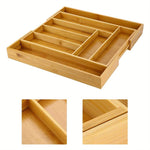 Bamboo Expandable Cutlery Drawer Organizer - Kitchen Utensil Holder with Moisture- Resistant Tray - Adjustable Bamboo Drawer Div