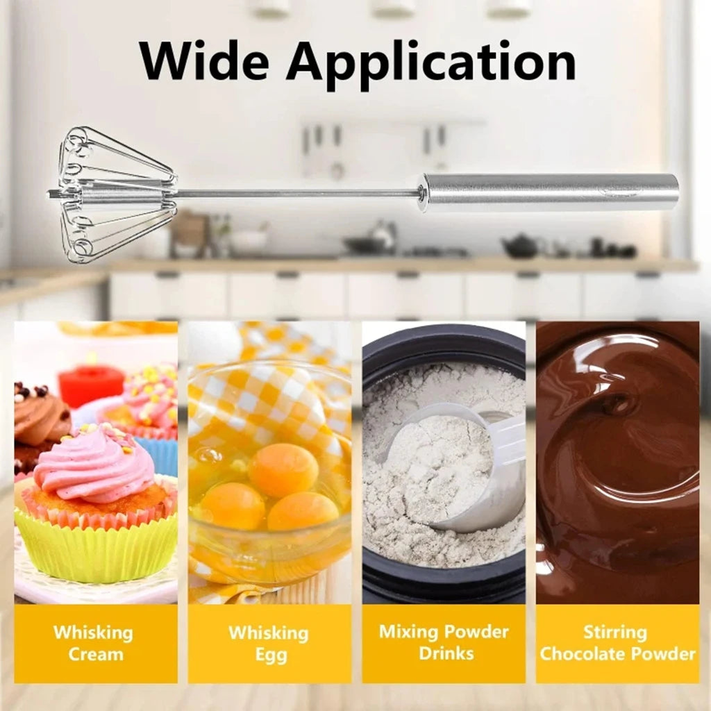 Semi Automatic Mixer Whisk Egg Beater Stainless Steel Manual Hand Mixer Self-Turning Cream Utensils