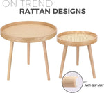 Round Coffee Table Set of 2, Natural Boho Coffee Table, Small Mid Century Modern Rattan Coffee Table, Boho Side Table End Tables