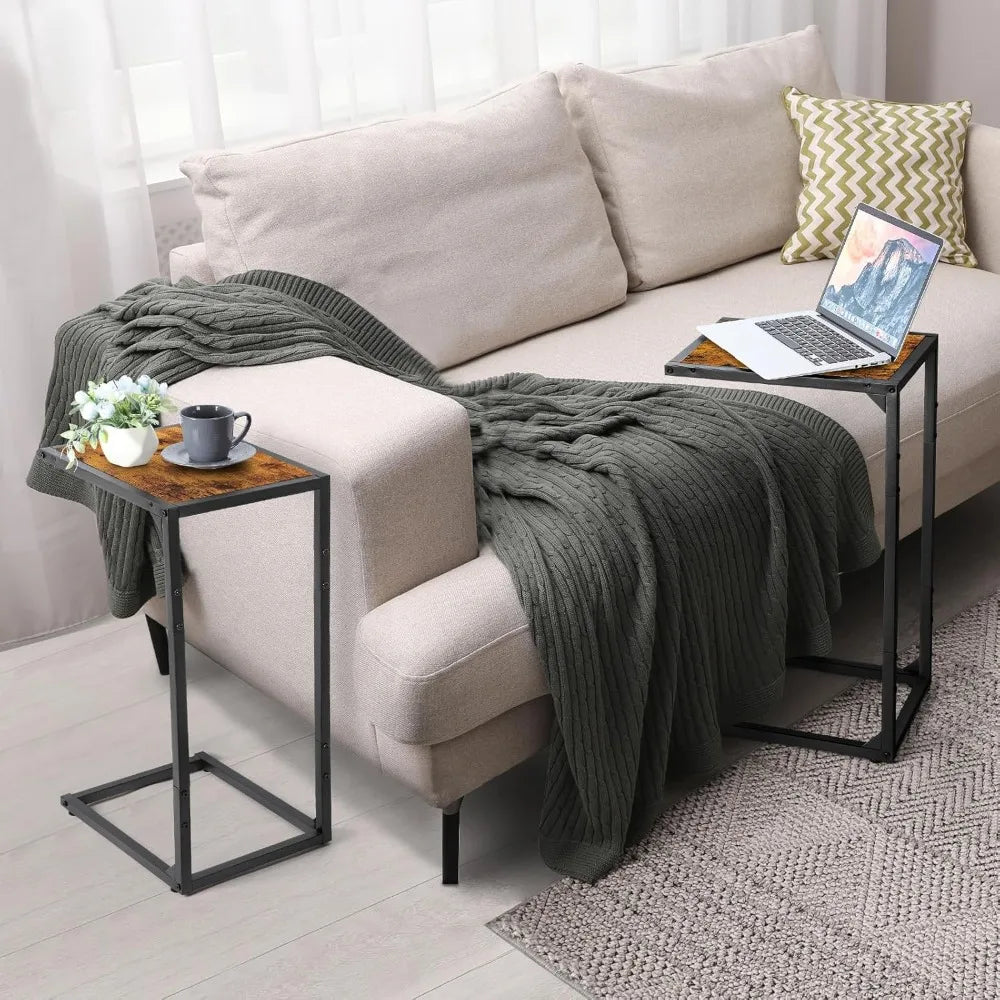 2-Pack C-Shaped Side Table Slim Wood Look Accent Furniture with Metal Frame,Ideal for Small Spaces,Living Room and Bedroom