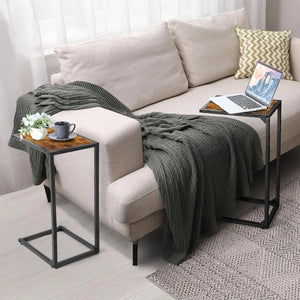 2-Pack C-Shaped Side Table Slim Wood Look Accent Furniture with Metal Frame,Ideal for Small Spaces,Living Room and Bedroom