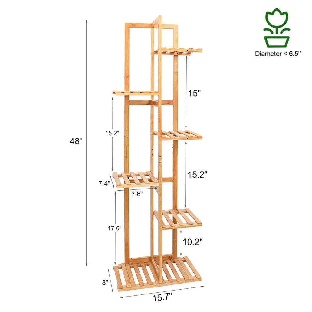 Bamboo 5 / 6  Tier  Plant Stand Rack Multiple Flower Pot Holder Shelf Indoor Outdoor Planter Display Shelving Unit for Patio