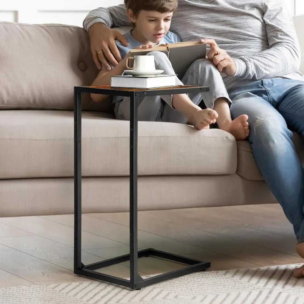 2-Pack C-Shaped Side Table Slim Wood Look Accent Furniture with Metal Frame,Ideal for Small Spaces,Living Room and Bedroom