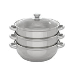 Steamer Cooker 3 Tier Steam Pot KIT Stainless Steel Kitchen Cookware Hot Pot + Glass Lid