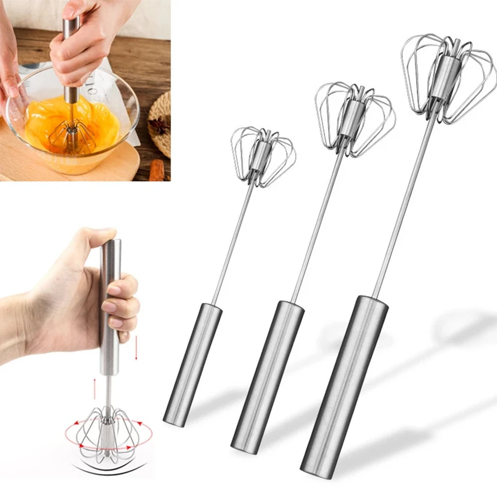 Semi Automatic Mixer Whisk Egg Beater Stainless Steel Manual Hand Mixer Self-Turning Cream Utensils