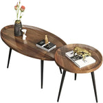 Mid Century Modern Coffee Table, Oval+ Round Side Table Set for Living Room, Bedroom,Small Space