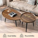 Mid Century Modern Coffee Table, Oval+ Round Side Table Set for Living Room, Bedroom,Small Space