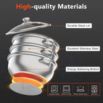 Steamer Cooker 3 Tier Steam Pot KIT Stainless Steel Kitchen Cookware Hot Pot + Glass Lid