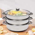 Steamer Cooker 3 Tier Steam Pot KIT Stainless Steel Kitchen Cookware Hot Pot + Glass Lid