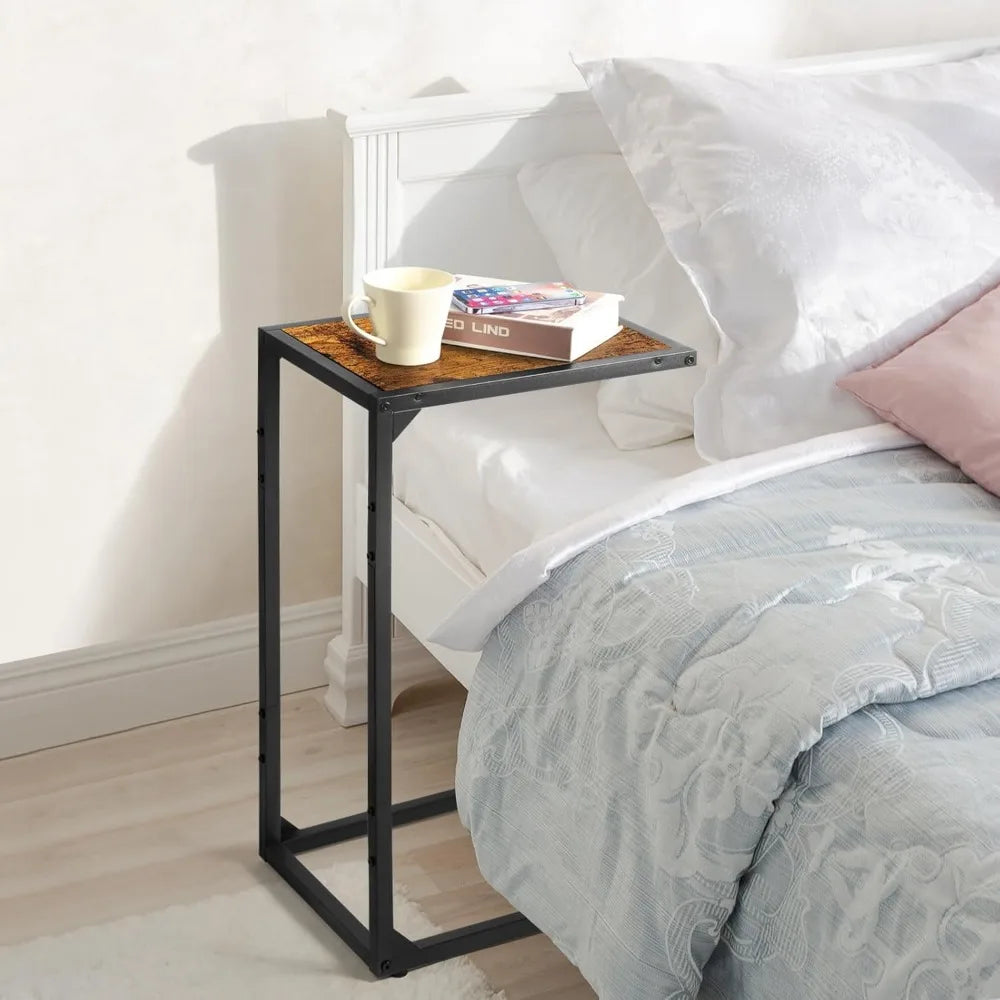 2-Pack C-Shaped Side Table Slim Wood Look Accent Furniture with Metal Frame,Ideal for Small Spaces,Living Room and Bedroom